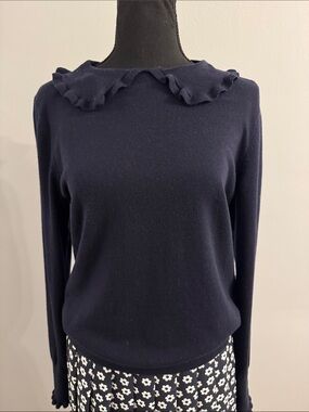 Boden Navy Ruffle Collar Sweater